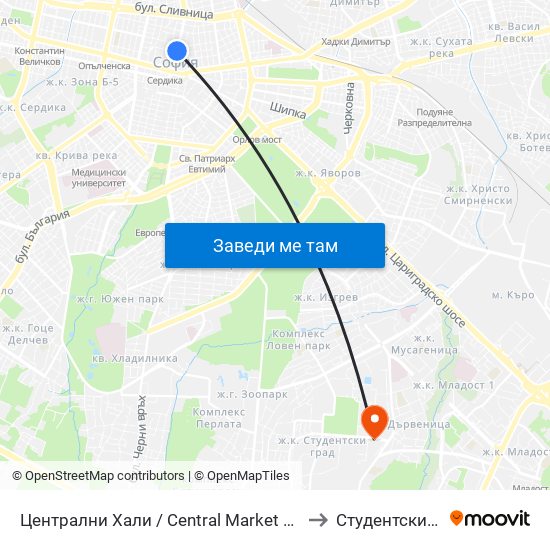 Централни Хали / Central Market Hall (2337) to Студентски Град map