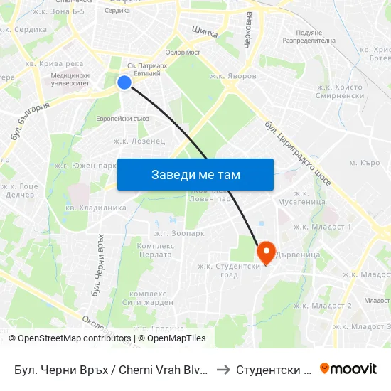 Бул. Черни Връх / Cherni Vrah Blvd. (0401) to Студентски Град map