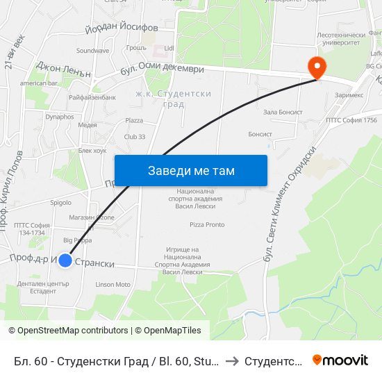 Бл. 60 - Студенстки Град / Bl. 60, Students' Town (2507) to Студентски Град map