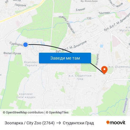 Зоопарка / City Zoo (2764) to Студентски Град map