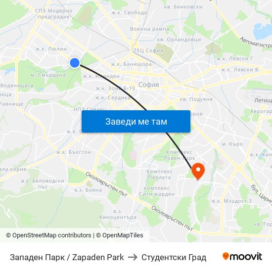 Западен Парк / Zapaden Park to Студентски Град map