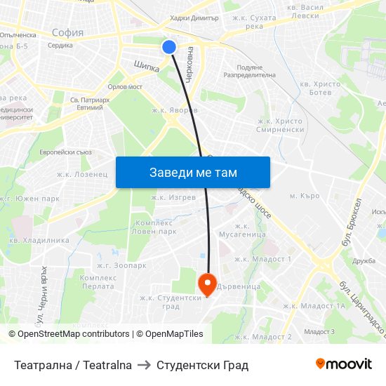 Театрална / Teatralna to Студентски Град map