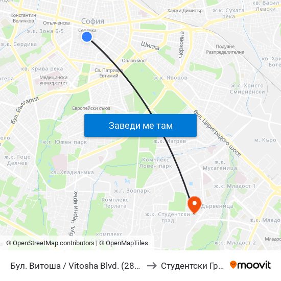 Бул. Витоша / Vitosha Blvd. (2825) to Студентски Град map