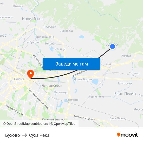 Бухово to Суха Река map