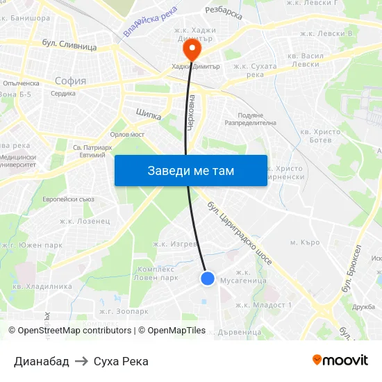 Дианабад to Суха Река map