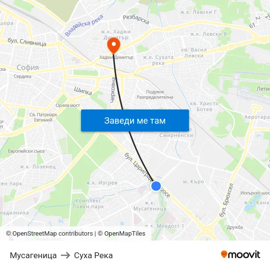 Мусагеница to Суха Река map
