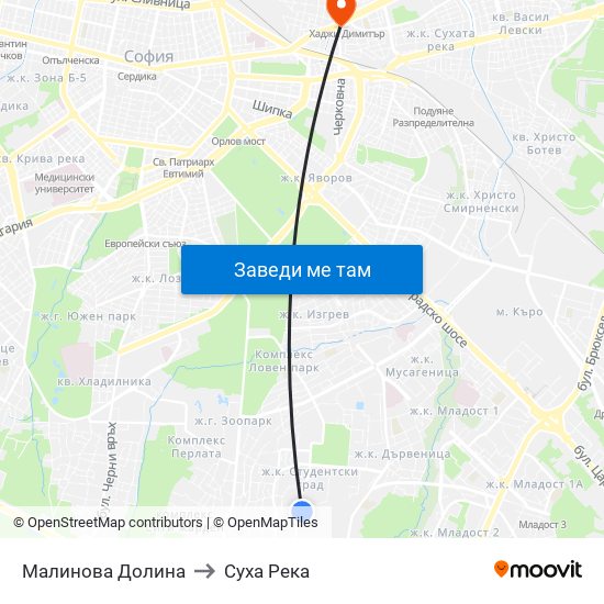 Малинова Долина to Суха Река map