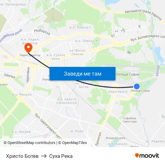 Христо Ботев to Суха Река map
