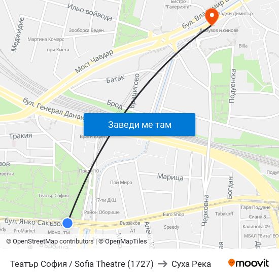 Театър София / Sofia Theatre (1727) to Суха Река map