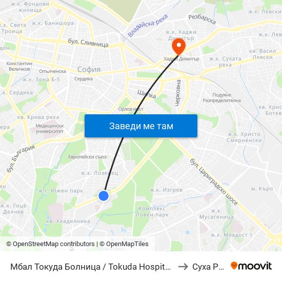 Мбал Токуда Болница / Tokuda Hospital (0206) to Суха Река map