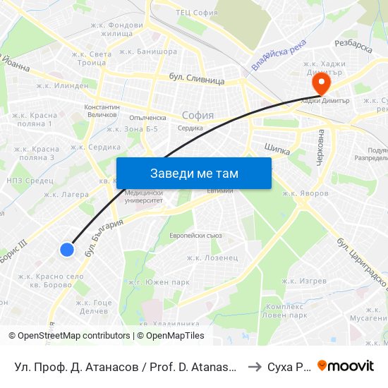 Ул. Проф. Д. Атанасов / Prof. D. Atanasov St. (2134) to Суха Река map