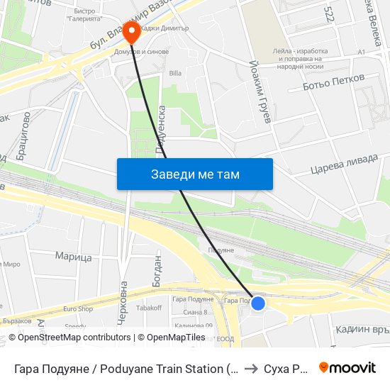Гара Подуяне / Poduyane Train Station (0466) to Суха Река map