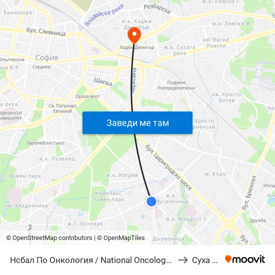 Нсбал По Онкология / National Oncology Hospital (0764) to Суха Река map