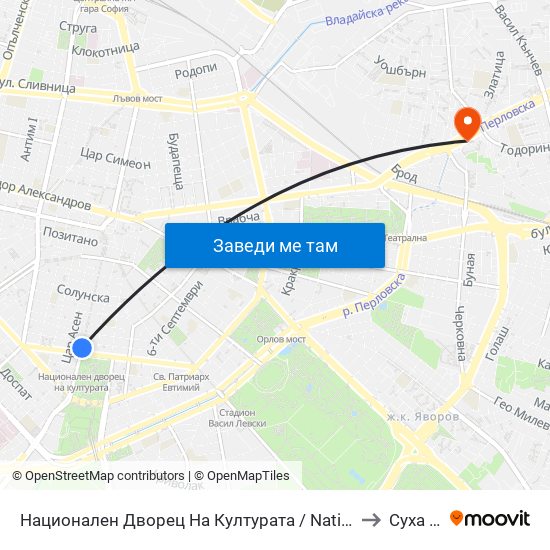 Национален Дворец На Културата / National Palace Of Culture to Суха Река map