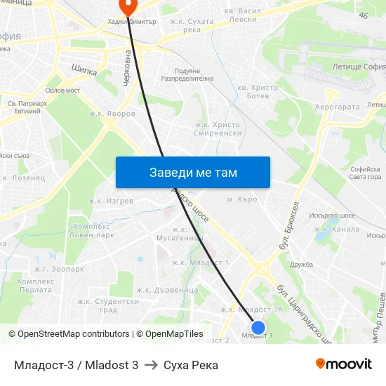 Младост 3 / Mladost 3 to Суха Река map