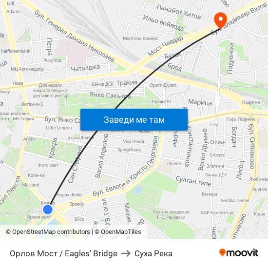 Орлов Мост / Eagles' Bridge to Суха Река map