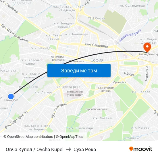Овча Купел / Ovcha Kupel to Суха Река map