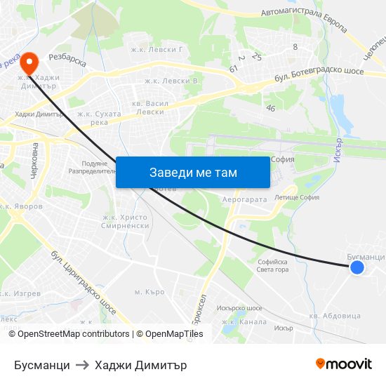 Бусманци to Хаджи Димитър map
