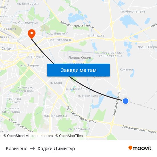 Казичене to Хаджи Димитър map