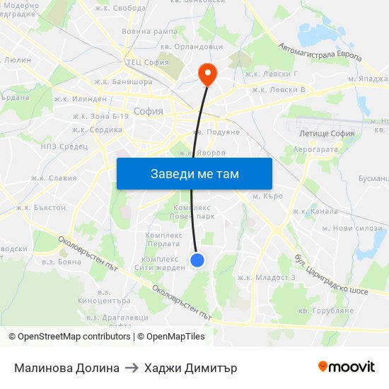 Малинова Долина to Хаджи Димитър map