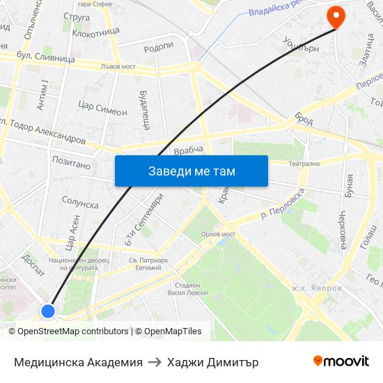 Медицинска Академия to Хаджи Димитър map