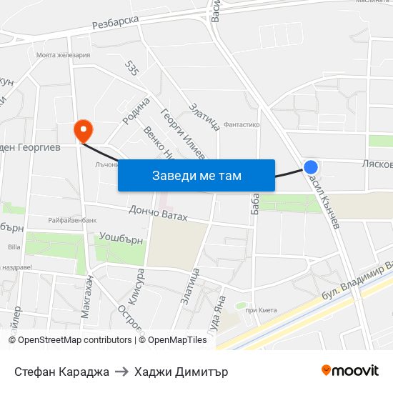 Стефан Караджа to Хаджи Димитър map