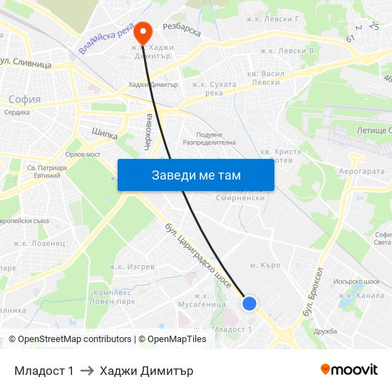 Младост 1 to Хаджи Димитър map