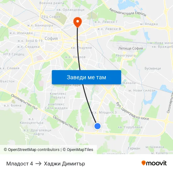 Младост 4 to Хаджи Димитър map