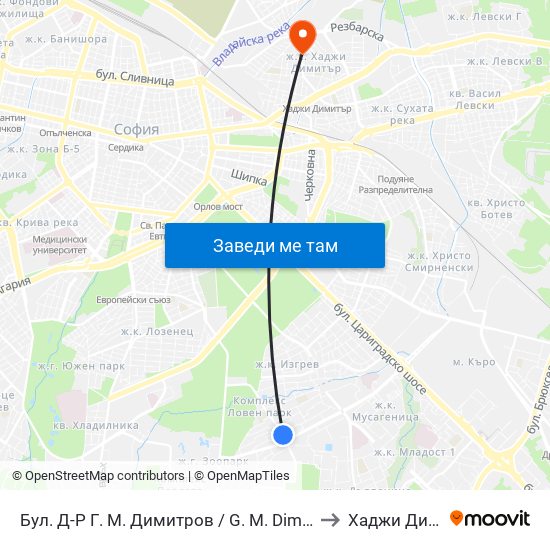Бул. Д-Р Г. М. Димитров / G. M. Dimitrov Blvd. (0317) to Хаджи Димитър map