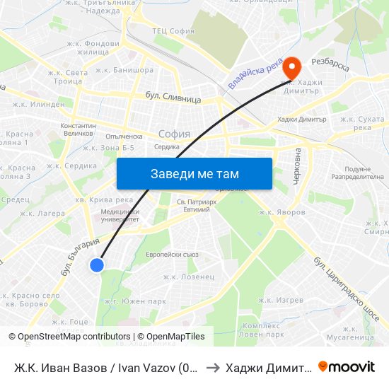 Ж.К. Иван Вазов / Ivan Vazov (0626) to Хаджи Димитър map