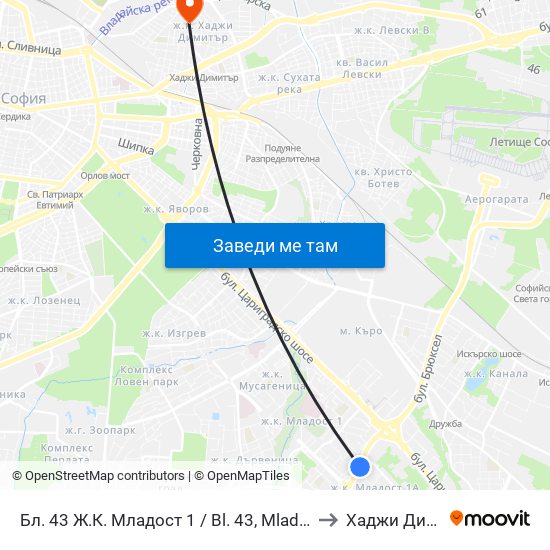 Бл. 43 Ж.К. Младост 1 / Bl. 43, Mladost 1 Qr. (0218) to Хаджи Димитър map