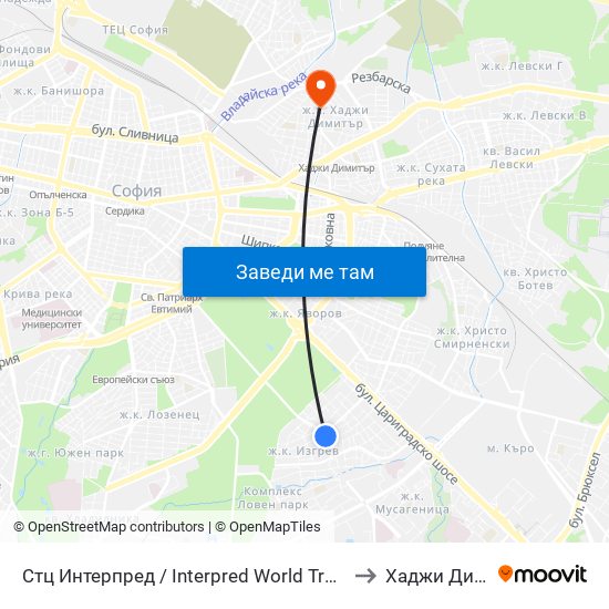 Стц Интерпред / Interpred World Trade Centre (1109) to Хаджи Димитър map