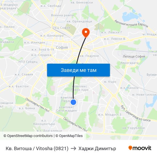 Кв. Витоша / Vitosha (0821) to Хаджи Димитър map