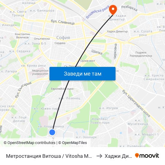 Метростанция Витоша / Vitosha Metro Station (2755) to Хаджи Димитър map