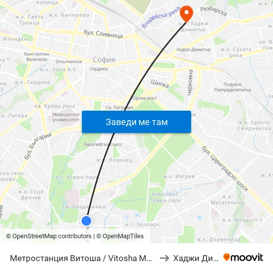 Ⓜ️ Метростанция Витоша / Vitosha Metro Station (2756) to Хаджи Димитър map