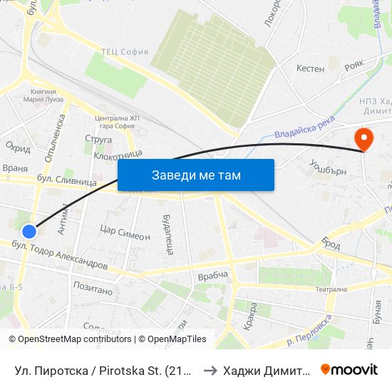 Ул. Пиротска / Pirotska St. (2111) to Хаджи Димитър map
