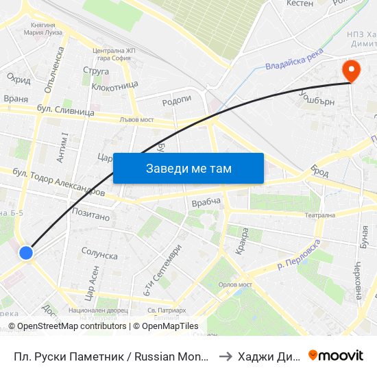 Пл. Руски Паметник / Russian Monument Sq. (1295) to Хаджи Димитър map