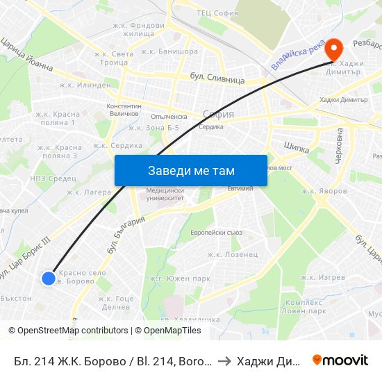 Бл. 214 Ж.К. Борово / Bl. 214, Borovo Qr. (0164) to Хаджи Димитър map