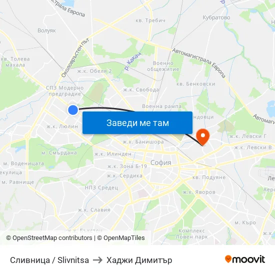 Сливница / Slivnitsa to Хаджи Димитър map