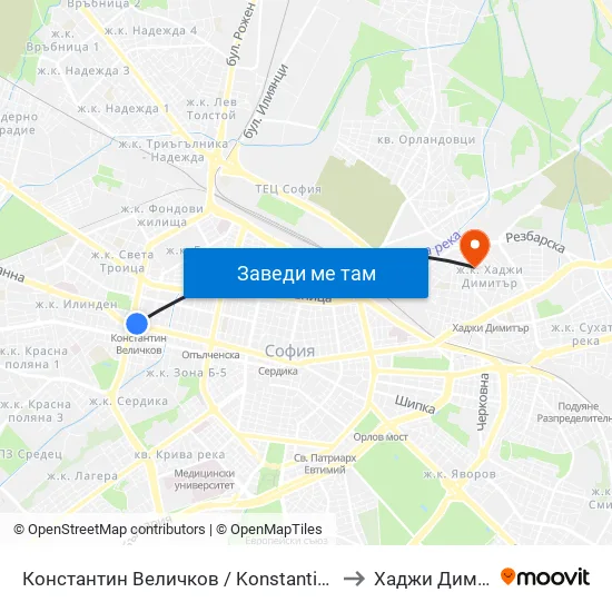 Константин Величков / Konstantin Velichkov to Хаджи Димитър map