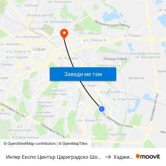 Интер Експо Център Цариградско Шосе / Inter Expo Center – Tsarigradsko Shose to Хаджи Димитър map