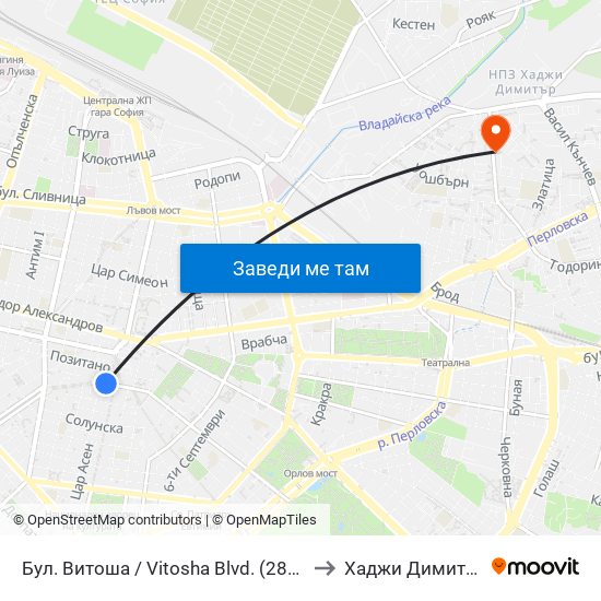 Бул. Витоша / Vitosha Blvd. (2825) to Хаджи Димитър map