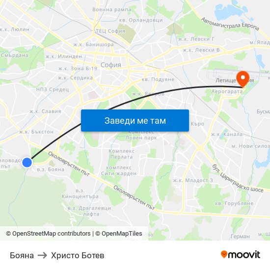 Бояна to Христо Ботев map