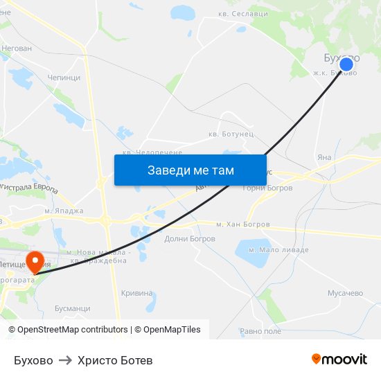 Бухово to Христо Ботев map