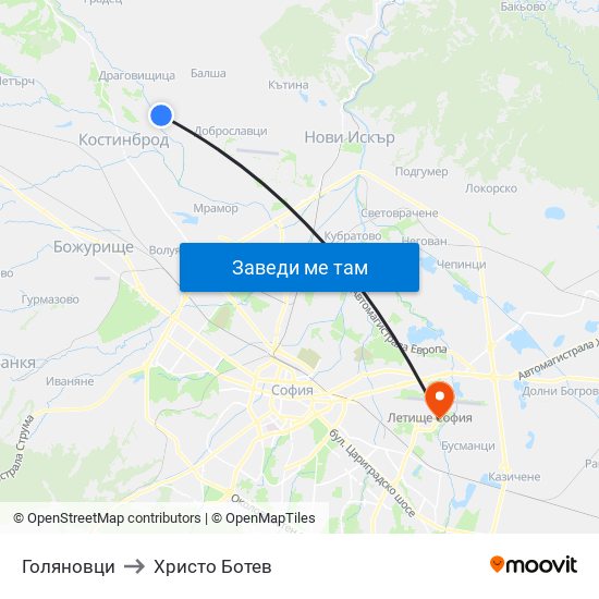 Голяновци to Христо Ботев map