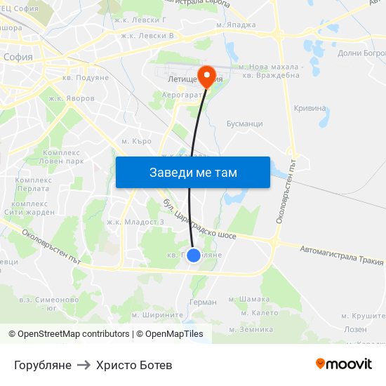 Горубляне to Христо Ботев map
