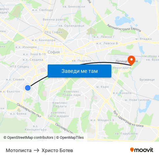 Мотописта to Христо Ботев map