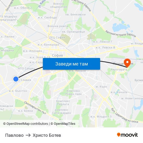 Павлово to Христо Ботев map