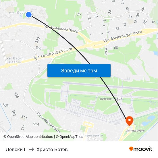 Левски Г to Христо Ботев map