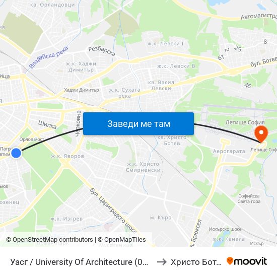 Уасг / University Of Architecture (0386) to Христо Ботев map